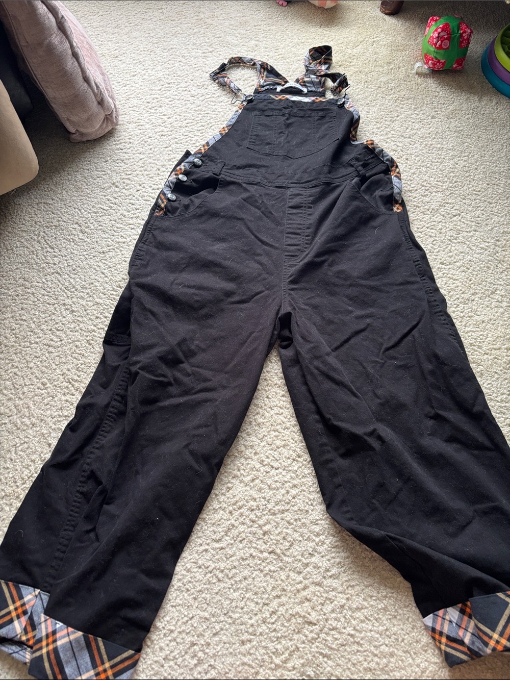 Black Friday Overalls with Plaid Trim